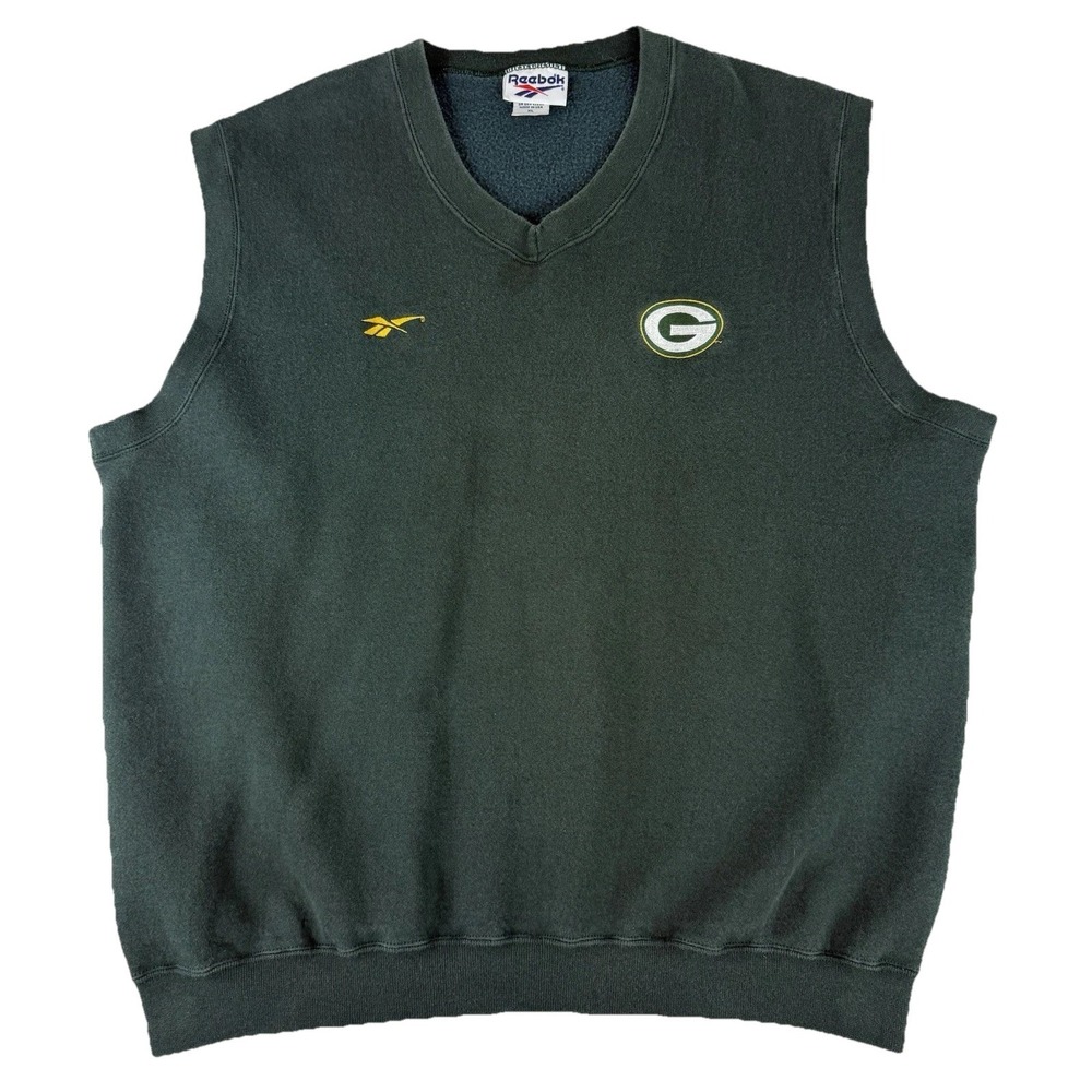 VTG Reebok Vest Green Bay Packers Men's XL Sweater Vest V Neck Embroidered‎ USA